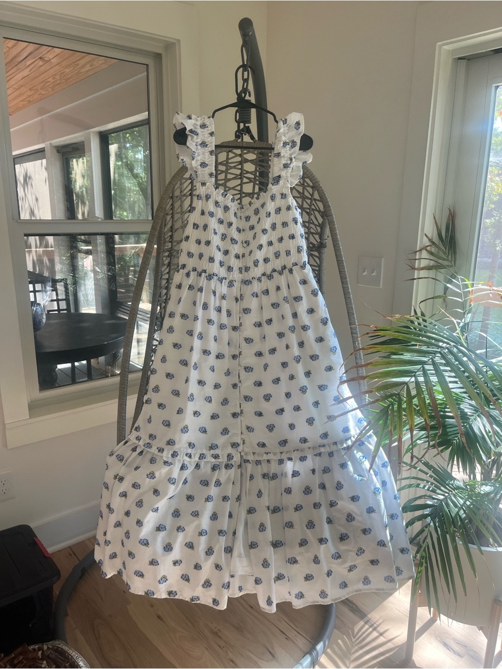 Anthropologie White Midi Dress with Blue Floral Print - Picture 4 of 5
